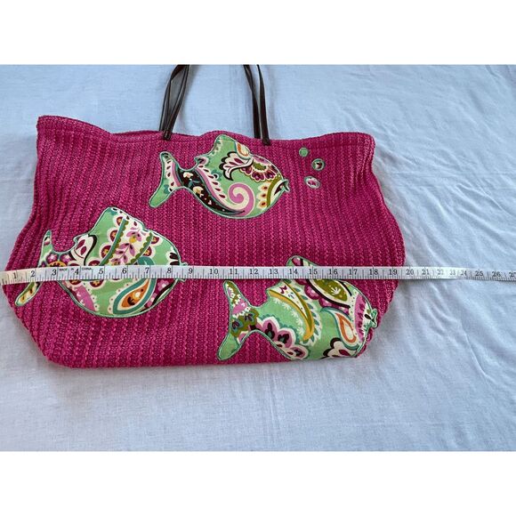 Vera Bradley Hot Pink Tote Bag, Leather Handles, Whale Design, Small Wallet - Picture 7 of 8